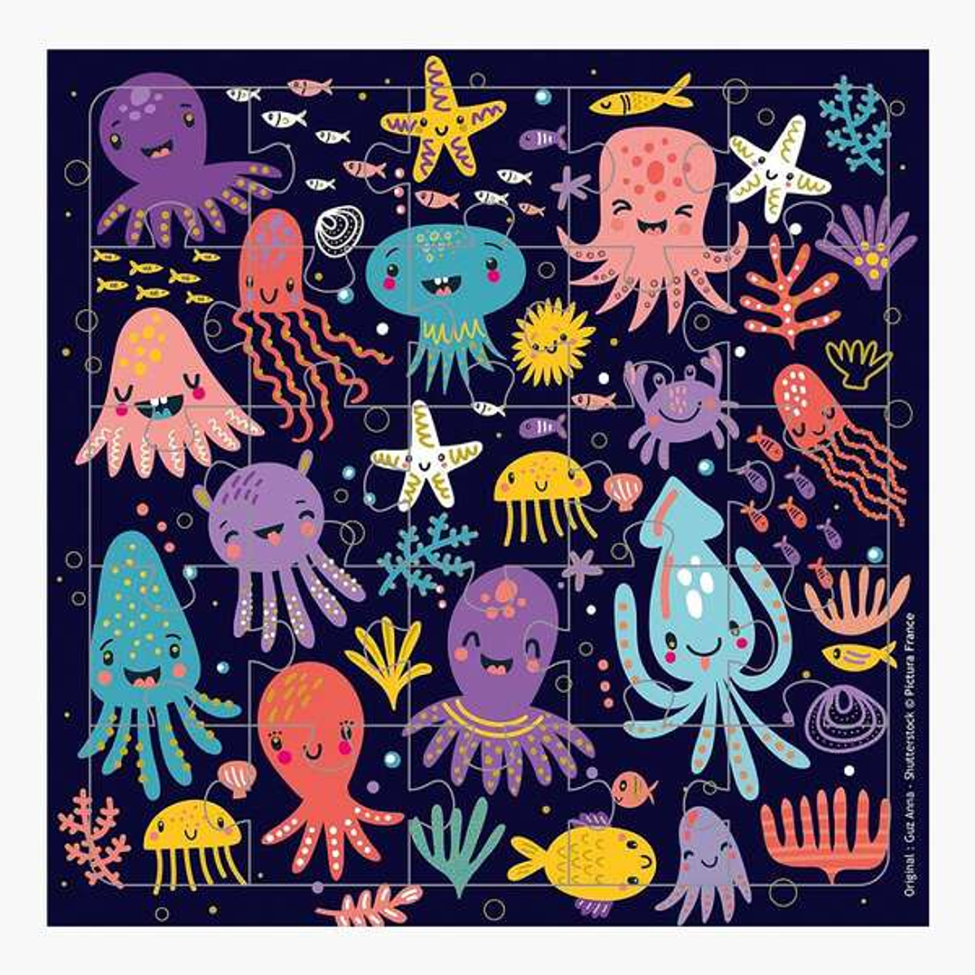 Pictura Tarjeta Puzzle - 15.5x15.5cm - Tematica Animales Marinos - 25 Piezas - Incluye Tarjeta Plegada y Sobre Blanco - Certificacion FSC 1