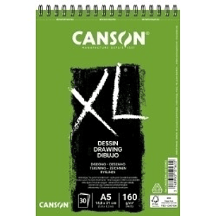 Canson XL Dibujo Album Espiral de 30 Hojas A5 - 160g - Grano Ligero - Color Blanco
