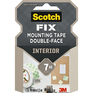 Scotch-Fix Cinta de Montaje para Interior de Doble Cara - 19 mm x 1.5m - Color Blanco