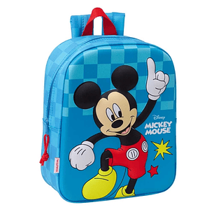 Safta Mickey Mouse Mochila Guarderia 3D de 6L - Asa de Mano Superior - Asas Regulables y Acolchadas - Cierre de Cremallera - 22x27x10cm - Color Rojo y