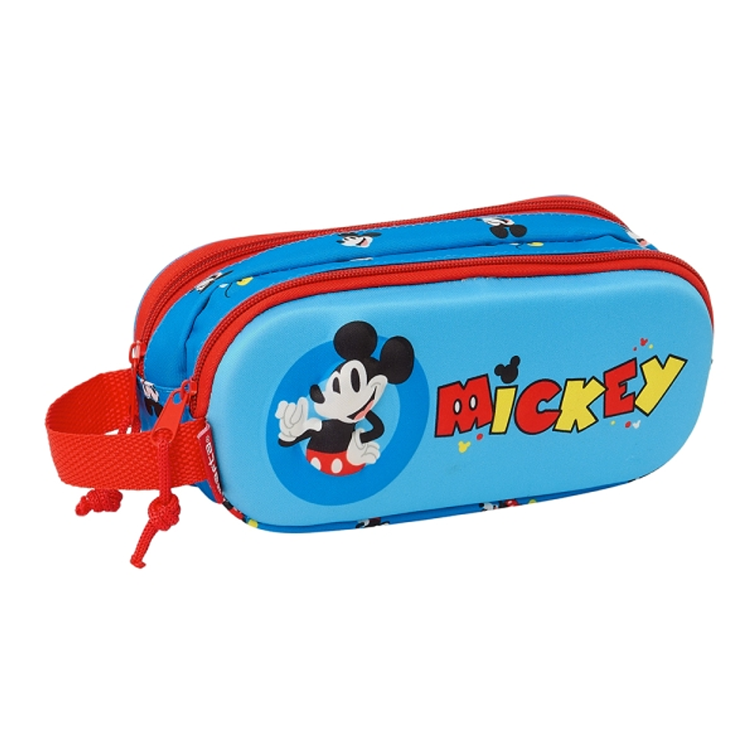 Safta Mickey Mouse Estuche Portatodo 3D - 2 Compartimentos - Asa de Mano - 21x8x6cm - Color Rojo y Azul 1