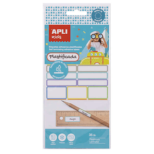 Apli Kids Pack de 35 Etiquetas Plastificadas Surtidas - Tres Tamaños: 46.5x10mm (14), 30.5x19mm (3), 30.6x11mm (18) - Alta Calidad y Durabilidad - Fil