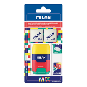 Milan Compact Mix Afilaborra - 2 Gomas de Recambio - Cuchilla de Acero de Seguridad - Doble Agujero para Normal y Maxi - Colores Surtidos