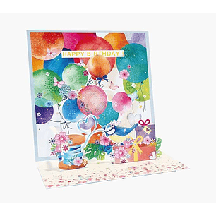 Pictura Tarjeta 3D Pop-Up - 16x16cm - Tematica Globos - Embolsada Individualmente - Incluido Sobre Blanco - Papel con Certificacion FSC