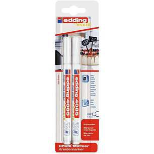 Edding 4085 Pack de 2 Rotuladores de Tiza Liquida - Punta Redonda - Trazo 1-3mm - Olor Neutro - Color Blanco