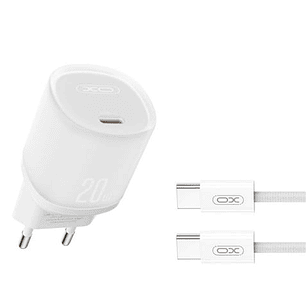 XO L143 Cargador de Corriente 20W - USB-C - PD 3.0 y QC 3.0 - Incluye Cable USB-C - Color Blanco