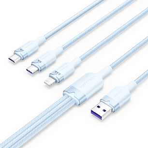 Vention Cable USB-A 2.0 a USB-C, Lightning, Micro-B 6A - 1.5m - Trenzado - Color Azul