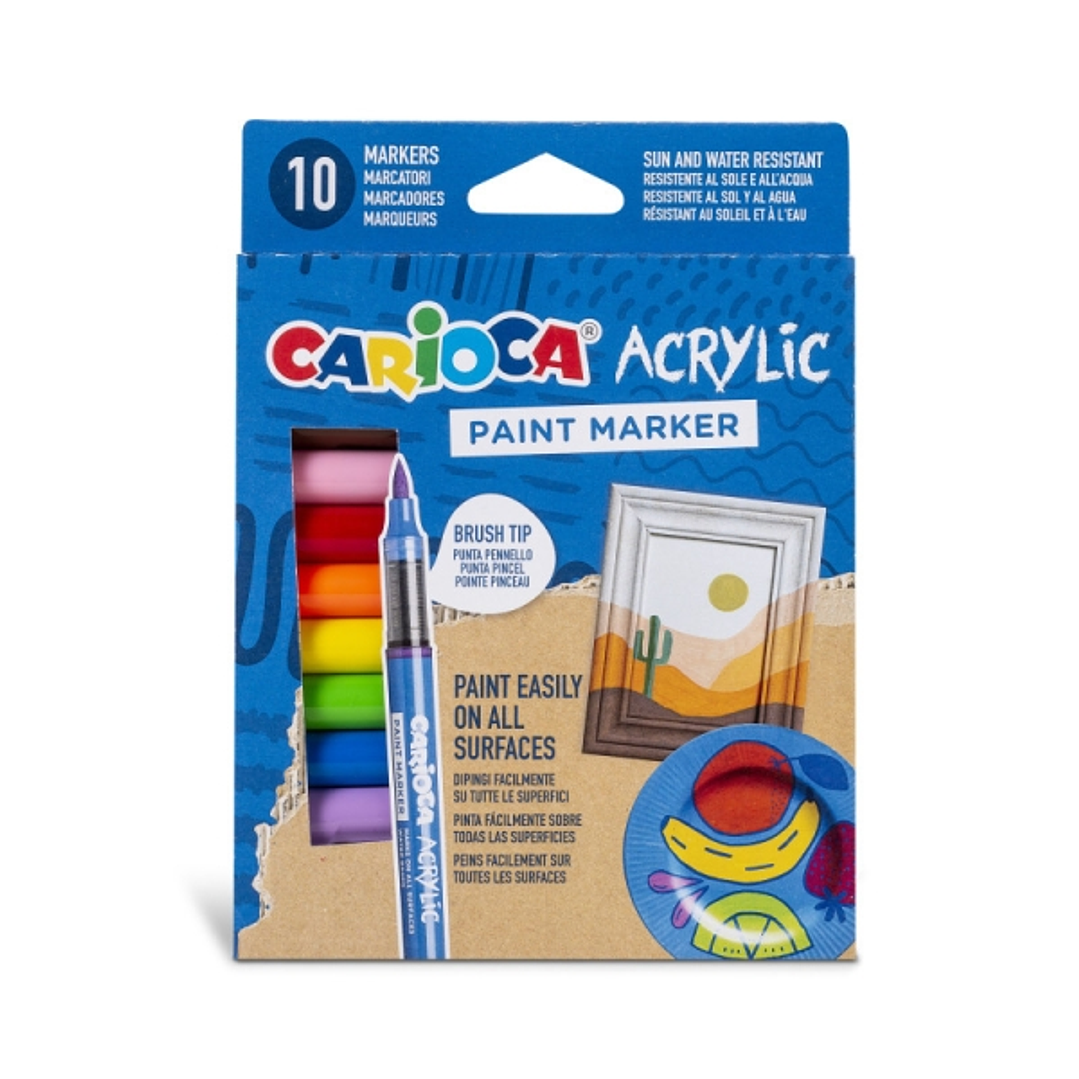 Carioca Acrylic Pack de 10 Marcadores de Pintura Acrilica - Punta Pincel - Tinta a Base de Agua - Alta Cobertura - Colores Surtidos 1
