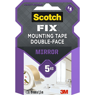 Scotch-Fix Cinta de Montaje de Doble Cara para Espejos - 19mm x 1.5m - Color Blanco
