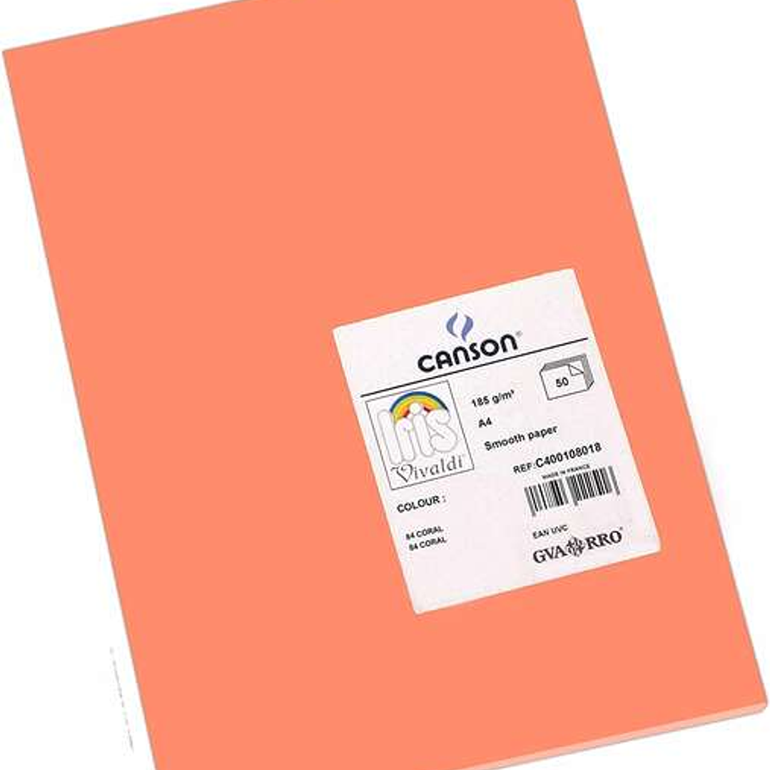 Canson Guarro Pack de 50 Cartulinas Iris A4 de 185g - 21x29.7cm - Color Coral 1
