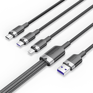 Vention Cable USB-A 2.0 a USB-C, Lightning, Micro-B 6A - 1.5m - Trenzado - Color Negro
