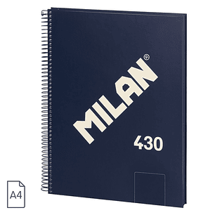 Milan 430 Since 1918 Cuaderno A4 con Espiral - Hojas Blancas - 80 Hojas de 95g - Tapa Dura - Color Azul