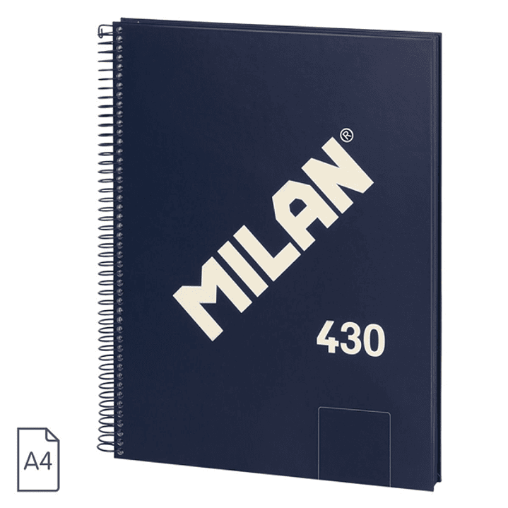 Milan 430 Since 1918 Cuaderno A4 con Espiral - Hojas Blancas - 80 Hojas de 95g - Tapa Dura - Color Azul 1