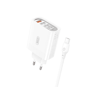 XO L100 Pack Cargador de Corriente 18W - 4x USB-A - Proteccion Intelifente + Cable USB-A a MicroUSB 2.4A
