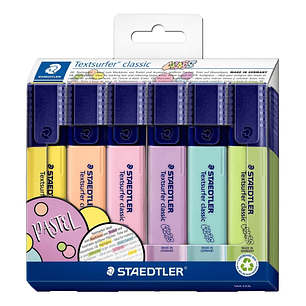 Staedtler Textsurfer Classic 364 Pastel Pack de 6 Marcadores Fluorescentes - Secado Rapido - Trazo 1 - 5mm Aprox - Colores Pastel Surtidos