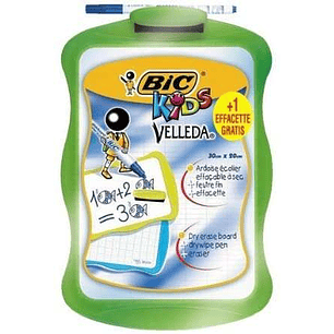 Bic Velleda Kids Pizarra Escolar Blanca y Milimetrada + 1 Marcador Velleda Azul + 1 Borrador - Dimensiones: 20x30cm - Colores Aleatorios