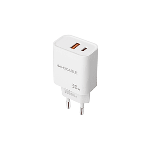 Nanocable Cargador de Pared USB-C/PD + USB-A/QC 30W - Color Blanco