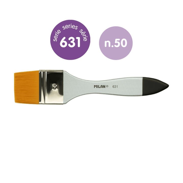 Milan 631 Premium Synthetic Paletina de 50mm - Pelo Sintetico - Mango de Madera Barnizada - Color Plata 1