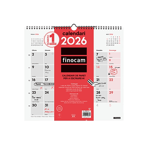 Finocam Calendario de Pared en Catalan - Anual 2026 - 340x5x330mm - Espacio para Escribir - Color Blanco y Rojo