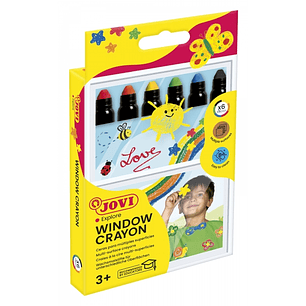 Jovi Glass Estuche de 6 Ceras en Stick - Cera Blanda con Giro Elevador - Base Agua - Faciles de Aplicar - para Superficies No Porosas - No Manchan - G