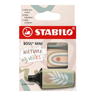 Stabilo Boss Mini Naturevibes Pack de 3 Marcadores Fluorescentes - Trazo entre 2 y 5mm - Tinta con Base de Agua - Antisecado - Colores Verde Barro, Ve