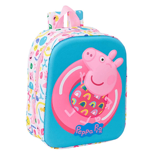 Safta Peppa Pig Mochila Guarderia 3D de 6L - Asa de Mano Superior - Asas Regulables y Acolchadas - Cierre de Cremallera - 22x27x10cm - Color Blanco y 