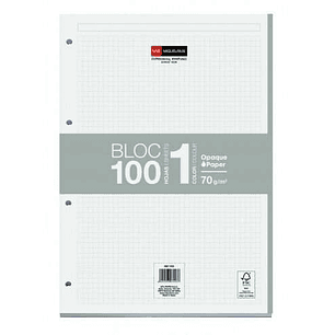 Miquel Rius Bloc1 Bloc Encolado Formato A4 - 100 Hojas de 70gr con 4 Taladros - Banda de las Hojas Gris - Base de Carton - Cuadricula 5x5