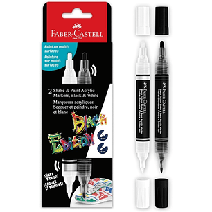 Faber-Castell Shake & Paint Black Edition Pack de 2 Rotuladores Acrilicos Doble Punta - Puntas Redondas de 1mm y 3mm - Tinta Acrilica al Agua - Colore