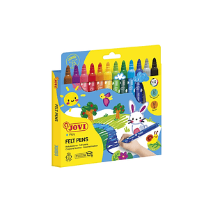 Jovi Felt Pens Estuche de 12 Rotuladores Jumbo - Tinta de Gran Fijacion - Punta de 3mm - Capuchon de Seguridad Ventilado - Grip Triangular Ergonomico 