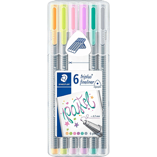 Staedtler Triplus Fineliner 334 Pack de 6 Rotuladores de Punta Fina - Trazo 0.3mm Aprox - Tinta Base de Agua - Colores Surtidos