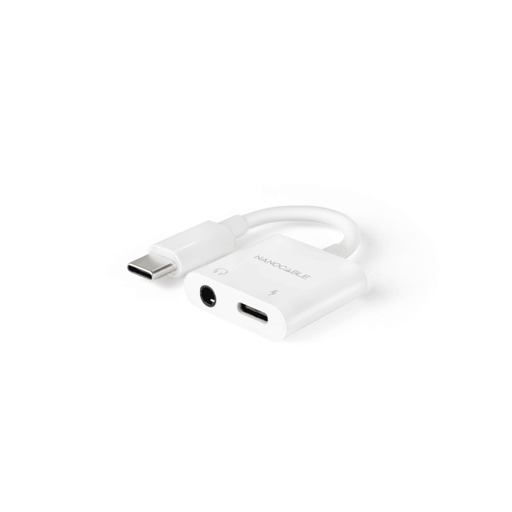 Nanocable Conversor USB-C a Audio 48KHz - USB-C/M-1xJACK 3.5/H + USB-C/H PD 60W - 11.5cm - Color Blanco 1