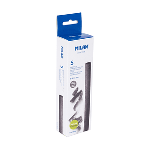 Milan Pack de 5 Barritas de Carboncillo - Natural - Redondo de 9-11mm - Color Negro