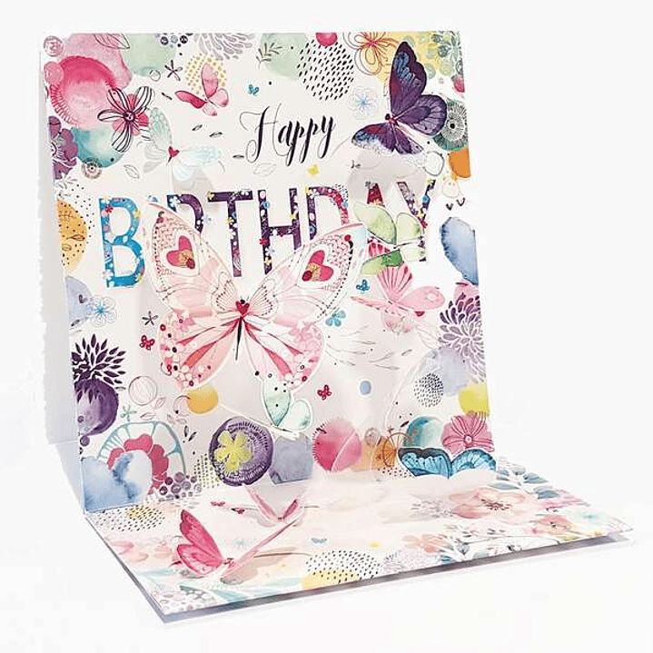 Pictura Tarjeta 3D Pop-Up Mariposas - 16x16cm - Tematica de Mariposas - Embolsada Individualmente - Incluido Sobre Blanco - Papel con Certificacion FS 1