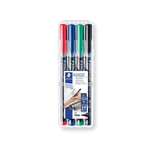Staedtler Lumocolor 317 Pack de 4 Rotuladores Permanentes - Punta Media Redonda - Trazo 1mm Aprox - Capuchon con Clip - Secado Rapido - Colores Surtid