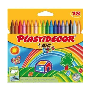 Bic Kids Plastidecor Caja de 18 Lapices de Cera - Extraresistentes - Facil de Sacar Punta - No Mancha