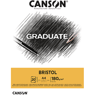 Canson Graduate Bristol Bloc Encolado de 20 Hojas A4 - 180g - Extraliso - Color Blanco