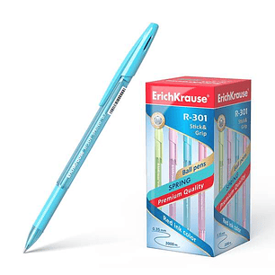 Erichkrause Boligrafo R-301 Spring Stick&Grip 0.7 - Cuerpo Hexagonal Translucido - Zona de Agarre de Goma Contorneada - Punta de 0.7mm - Tinta de Seca