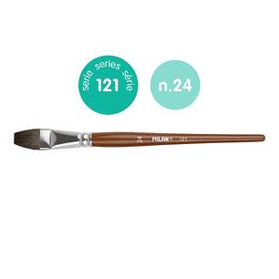 Milan 121 Pack de 3 Pinceles Escolares Planos Numero 24 - Bolsa con Colgador - Pelo de Cabra y Sintetico - Color Madera Oscuro