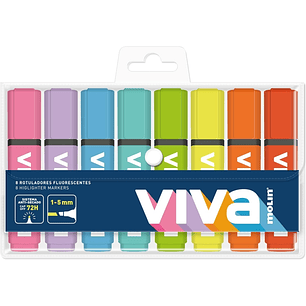 Molin Viva Pack de 8 Marcadores Fluorescentes - Trazo entre 1 y 5mm - Tinta con Base de Agua - Colores Surtidos