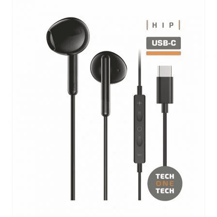 TechOneTech ear Tech Hip Auriculares Intraurales USB-C - Microfono Integrado - Asistente Voz - Cable de 1.20m 1