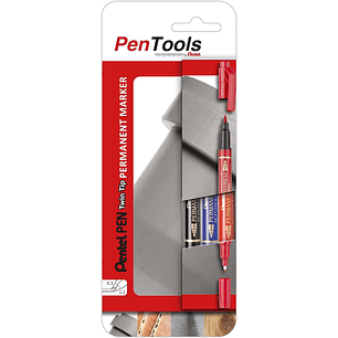 Pentel PenTools Pack de 3 Rotuladores Permanentes Industriales Pentel Pen Twin Tip - Doble Punta - Extrafina 0,6mm y Fina 3.5mm - Resistente a Agua y 