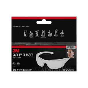 3M Virtua AP Gafas de Seguridad - Antirrayaduras - Lente y Montura Incolora - Proteccion UV - Color Transparente