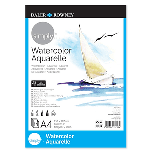 Daler Rowney Simply Bloc Encolado para Acuarela - A4 - 190g - 14 Hojas - Color Blanco