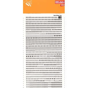 Apli Letras y Numeros Transferibles Super 3mm 997 Caracteres - Negros Brillantes