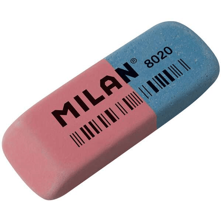 Milan 8020 Goma de Borrar Biselada - Doble Uso - Flexible - Miga de Pan - Caucho - Color Rosa/Azul 1