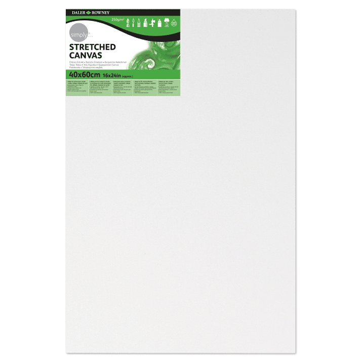 Daler Rowney Simply Bastidor Entelado - 40x60cm - Imprimacion Triple - Grano Medio - 100% Algodon sin Acido - 250g - Color Blanco 1