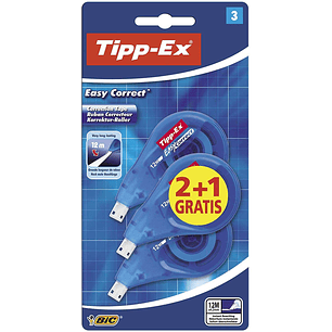 Tipp-Ex Easy Correct 2+1 Pack de 3 Cintas Correctoras 4.2mm x 12m - Resistente - Escritura Instantanea (Blister)