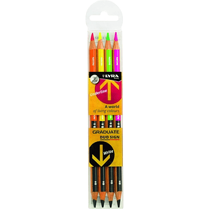 Lyra Duo Pencils Pack de 4 Lapices de Punta Doble - Redondo - Bolsa de Plastico - Colores Surtidos