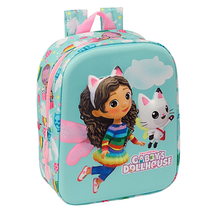 Safta Gabby'S Dollhouse Mochila Guarderia 3D - Asa de Mano - Compartimento Principal con Cremallera - 22x27x10cm - Color Azul Claro