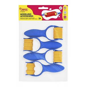 Jovi Modelling Accessories Bolsa con 4 Rodillos Formas Diversas - Texturas Variadas - Ideal para Manualidades - Facil de Usar - Color Azul